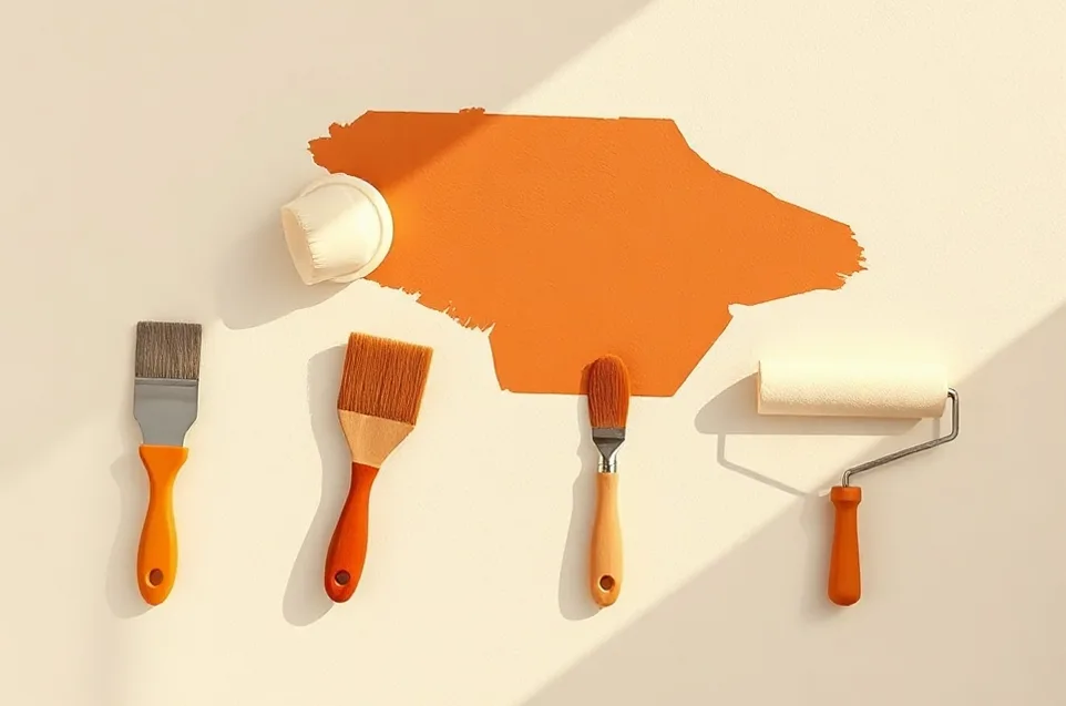 Outils de peinture disposés dans l'ordre des étapes du chantier